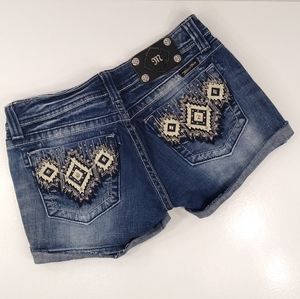 Miss Me 29 Aztec Diamond Studded Dark Wash Shorts